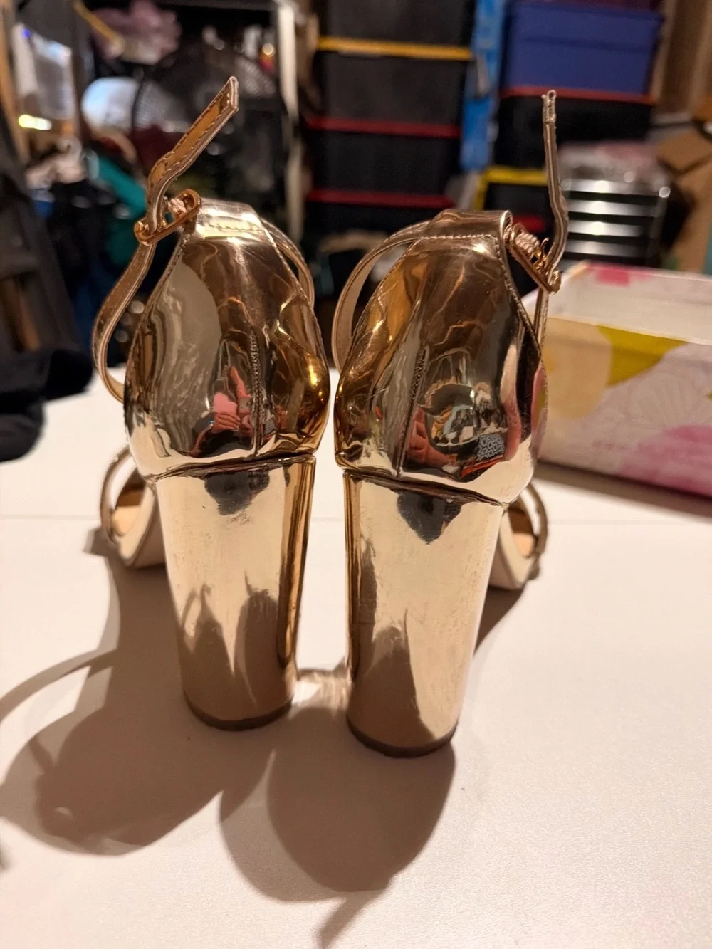 Gold Crystal Ankle-Strap High Heel Sandals - Women